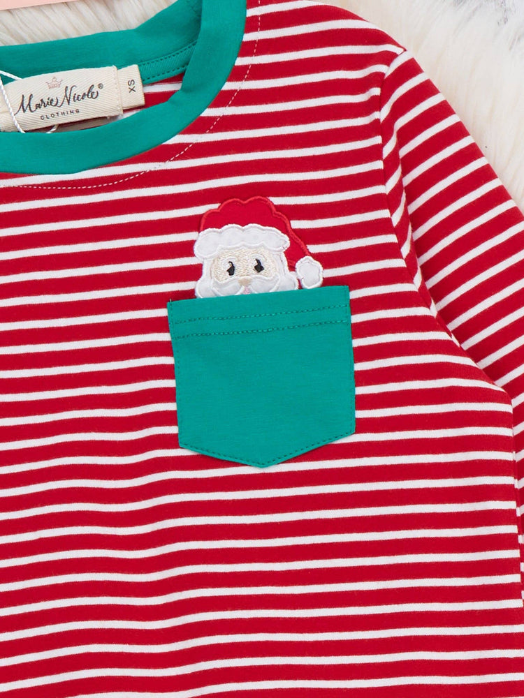 Believe in Santa Embroidered Stripe Pocket Outfit