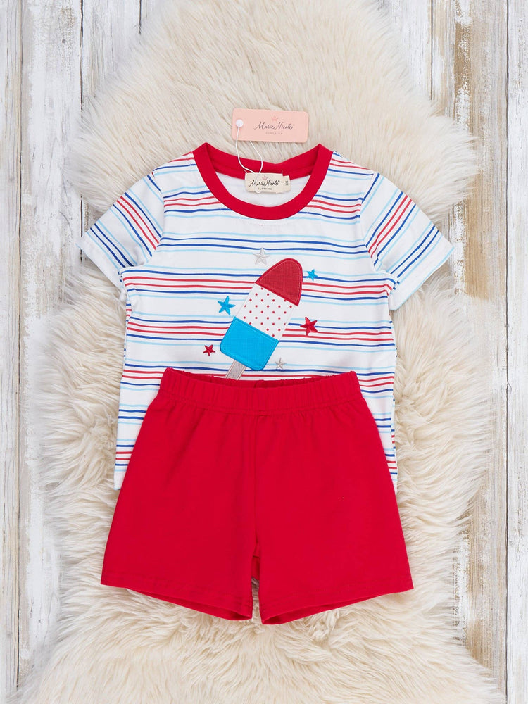 Star Popsicle Embroidered Striped Outfit