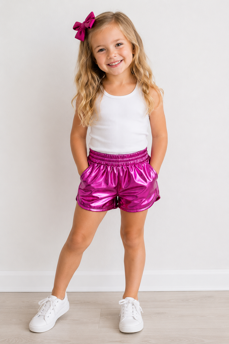 FAUX LEATHER METALLIC SHORTS-PINK