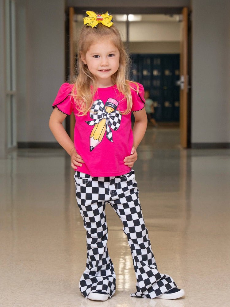 Checker Bow Pencil Flare Pants Outfit
