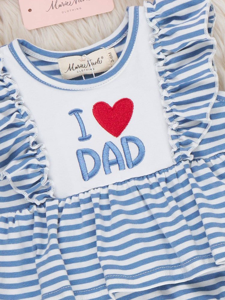 I Love DAD Stripe & Ruffle Embroidered Bubble Romper