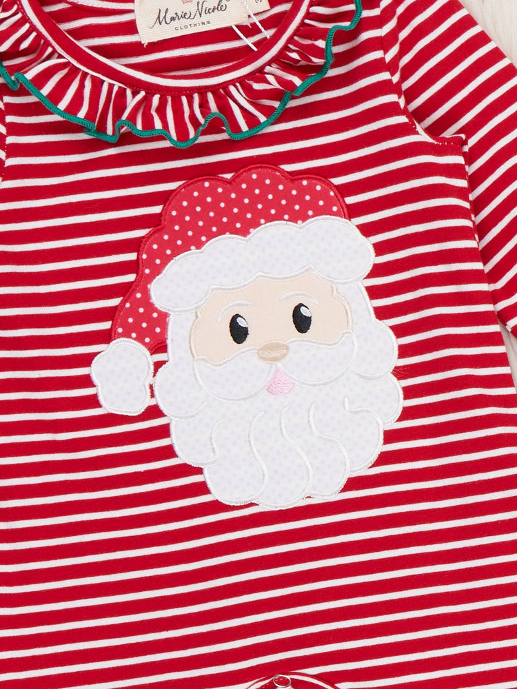 Believe in Santa Embroidered Stripe Ruffle Romper