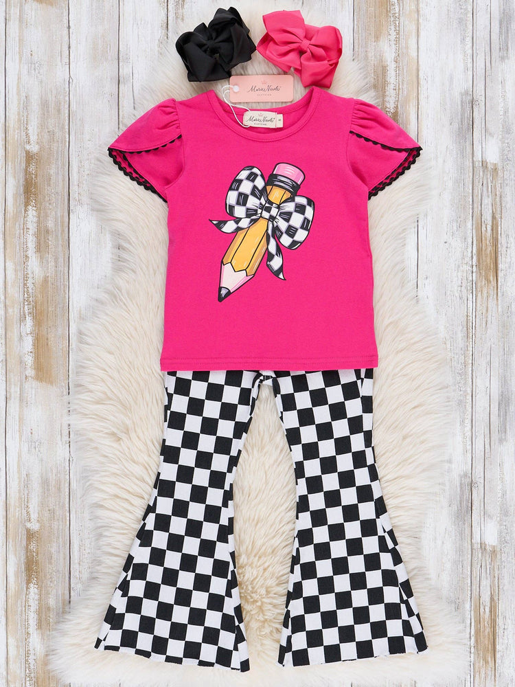 Checker Bow Pencil Flare Pants Outfit