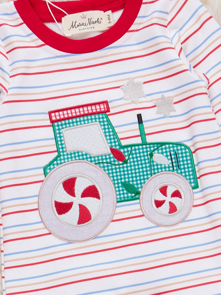 Peppermint Wheels Embroidered Striped Rompe