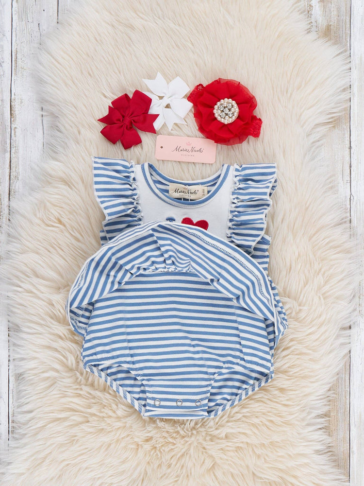 I Love DAD Stripe & Ruffle Embroidered Bubble Romper