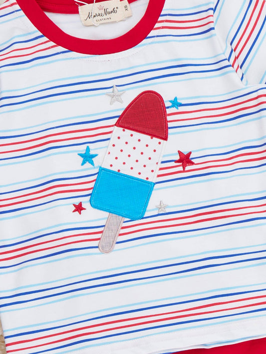 Star Popsicle Embroidered Striped Outfit