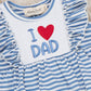 I Love DAD Stripe & Ruffle Embroidered Bubble Romper