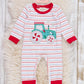 Peppermint Wheels Embroidered Striped Rompe