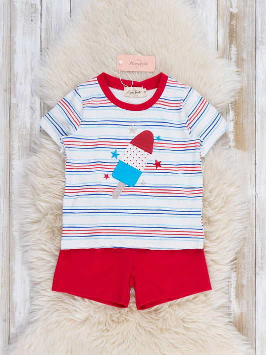 Star Popsicle Embroidered Striped Outfit