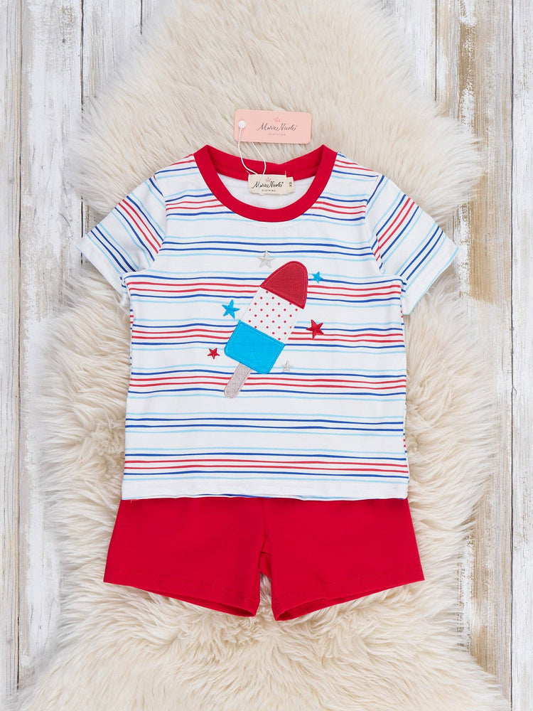 Star Popsicle Embroidered Striped Outfit