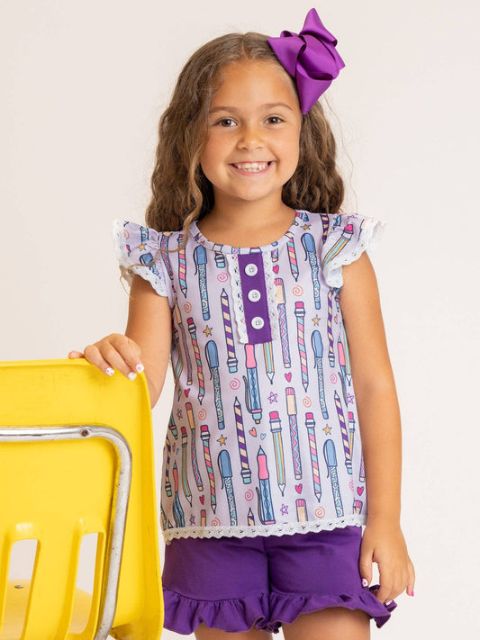 Bright Minds Pencil & Pen Ruffle Outfit: