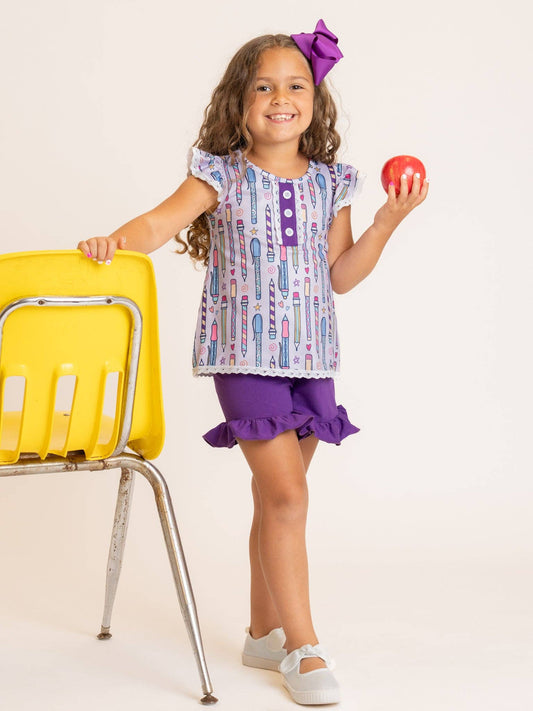 Bright Minds Pencil & Pen Ruffle Outfit: