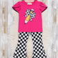 Checker Bow Pencil Flare Pants Outfit