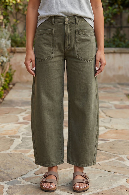 Green Ankle Length Barrel Jeans (PRE-ORDER)
