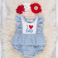 I Love DAD Stripe & Ruffle Embroidered Bubble Romper