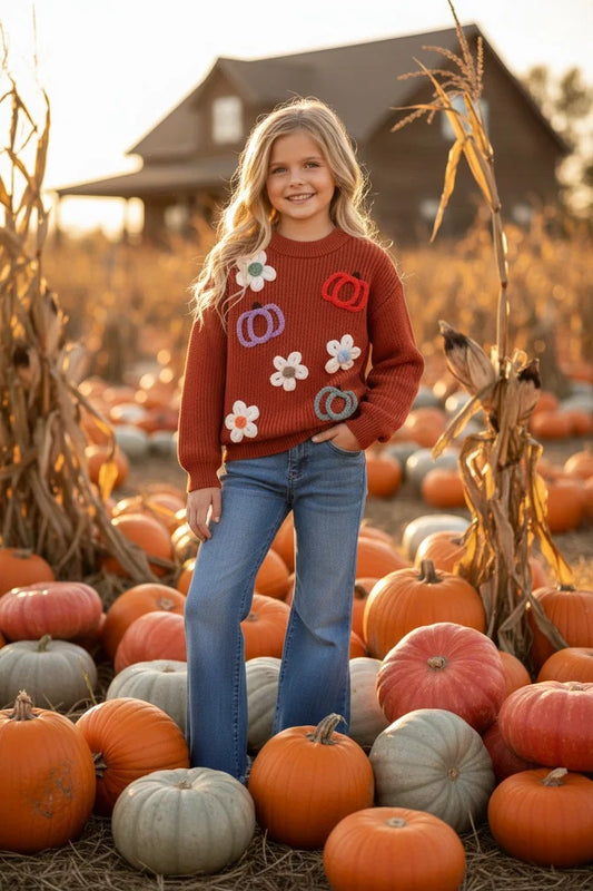 Flower & Pumpkin Embroidered Sweater