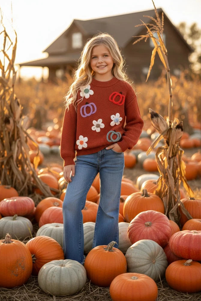 Flower & Pumpkin Embroidered Sweater