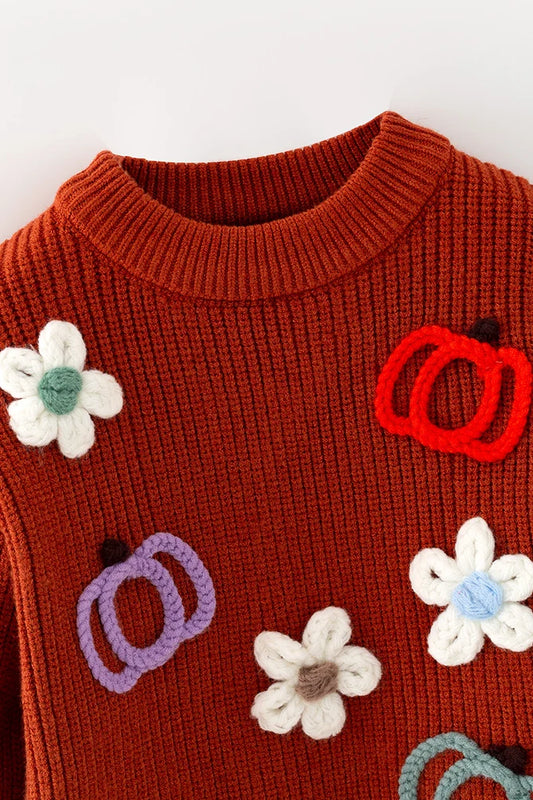 Flower & Pumpkin Embroidered Sweater