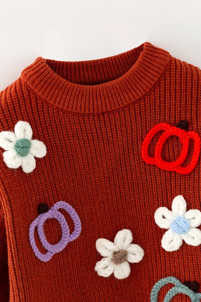 Flower & Pumpkin Embroidered Sweater